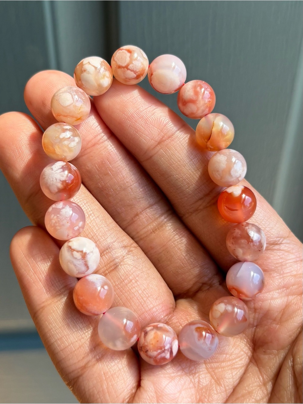 Red Flower Agate Crystal Bracelet 10.8mm
